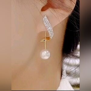 NEW women's elegant rhinestone pearl dangle earrings